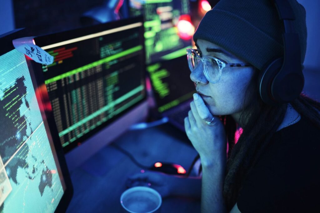 Auditor reviewing blockchain code